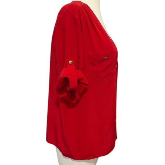 Amanda Uprichard 100% Silk Red Rolled Sleeve Button Up Lightweight Blouse Large - Picture 2 of 7